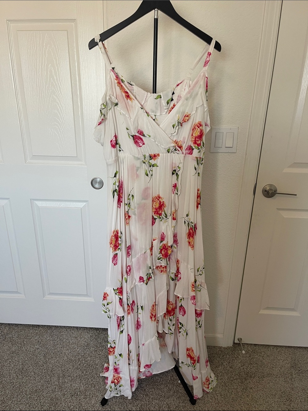 torrid White Maxi Dress with Pink Floral Print